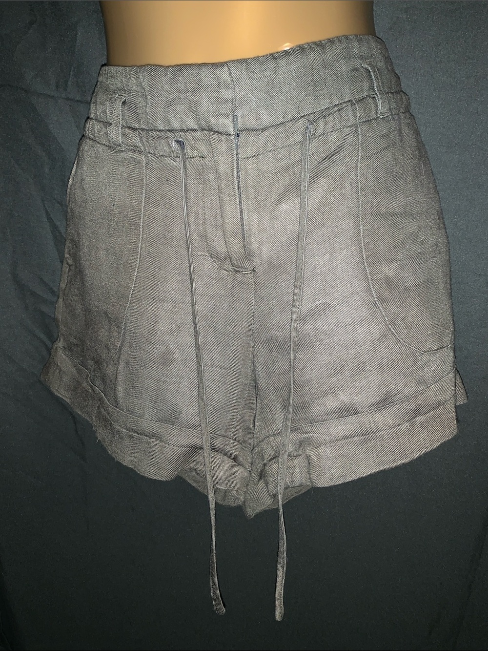 Willi Smith High-Waist Army Green Drawstring Linen-Blend Shorts